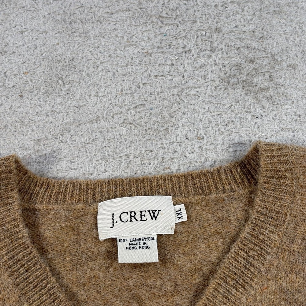 J Crew Sweater Mens 2XL Brown Tan 100% Lambswool V-Neck Pullover Soft - Picture 2 of 6